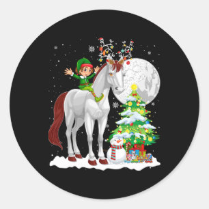 Kerstelf Ridder Rendier Paard Sneeuwman Kerstmis T Ronde Sticker