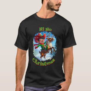 Kerstelf Riddt op een Rendier in Cowboy Stijl Ontw T-shirt