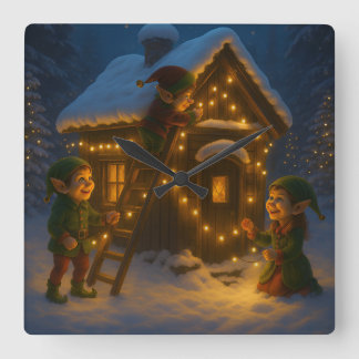 Kerstelf Scene – Prettig Kerstfeest! Vierkante Klok