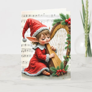 Kerstelf speelt op een harp kaart