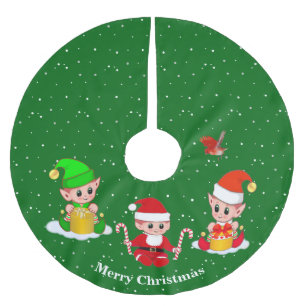 Kerstelfen op groen kerstboom rok