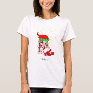 Kerstelfje gekleed in rood en sterren t-shirt