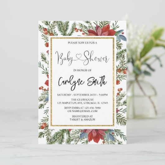 Kerstelijke babyshower uitnodiging (Staand voorkant)