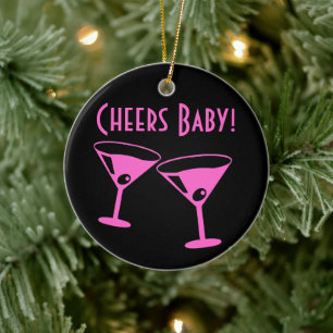 Kerstelijke drankjes baby Neon roze cocktailglazen Keramisch Ornament