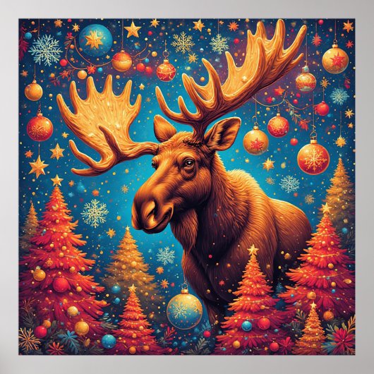 Kerstelijke Eland Versierd Met Kerstversiering Poster (Voorkant)