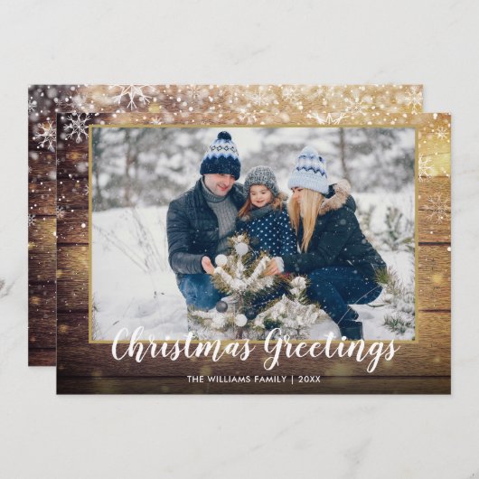 Kerstelijke groet foto landelijke houtstijl feestdagenkaart (Voorkant / Achterkant)