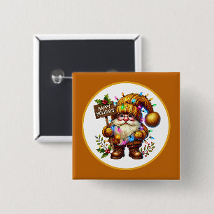 Kerstelijke Kabouter Kerst diner feestje Vierkante Button 5,1 Cm