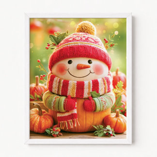 Kerstelijke pompoen vermomd als sneeuwman poster