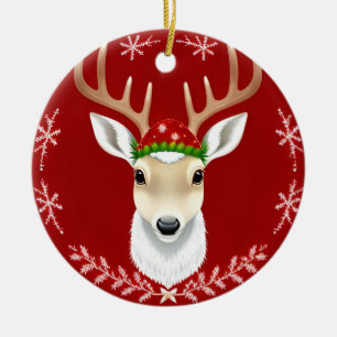 🎄 Kerstelijke Rendier Gloed ❄️ Rode Winter Vakant Keramisch Ornament