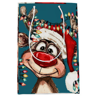 Kerstelijke rendier kerstbadgordijn medium cadeauzakje