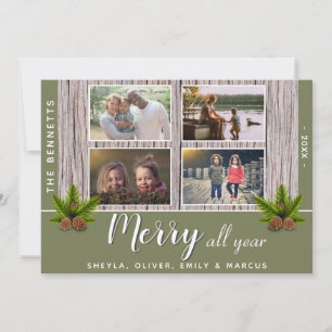 Kerstelijke Rustieke Houten Kerst Familie 4 Foto C Feestdagenkaart