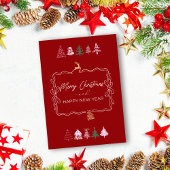 Kerstelijke strik en boom Doodle Klassieke rode ke Feestdagenkaart