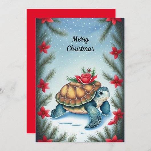 Kerstelijke Turtle Flat Kerstkaart (Voorkant / Achterkant)