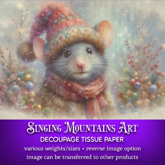 Kerstelijke Watervlekkerige Kerstmuis Decoupage Tissuepapier
