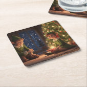 KerstElves Vierkante Kartonnen Onderzetter (Schuin)