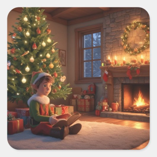 KerstElves Vierkante Sticker (Voorkant)