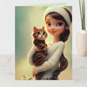 KERSTEN KERSTKAART VOOR EEN MEISJE MET KAT KAART