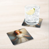 Kerstengel 2 vierkante kartonnen onderzetter (Insitu)