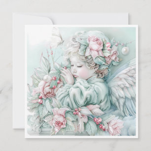 Kerstengel Baby Engel Pasteltinten Vintage Feestdagenkaart