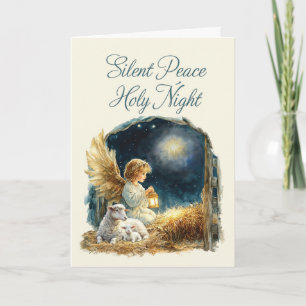 Kerstengel bij Manger Silent Peace Holy Night Kaart