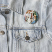 Kerstengel en kind ronde button 5,7 cm (In situ)