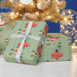 Kerstengel in retro-stijl op groene achtergrond cadeaupapier