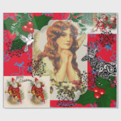 KERSTENGEL IN ROOD COLLAGE inpakpapier (Vlak)