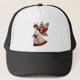 Kerstengel met feestelijke bloemen trucker pet