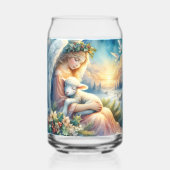 Kerstengel met lam in de wintervrede blikvorm glas (Achterkant)