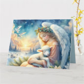 Kerstengel met lam in de wintervrede kaart (Gele Bloem)