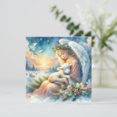 Kerstengel met lam in de wintervrede kaart (Staand voorkant)