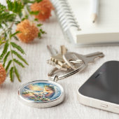 Kerstengel met lam in de wintervrede sleutelhanger (Zijkant)