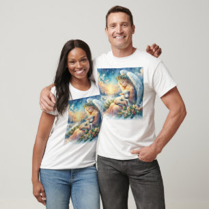 Kerstengel met lam in de wintervrede t-shirt