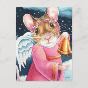 kerstengel Mouse Ringing Bell Waterverf Art Briefkaart