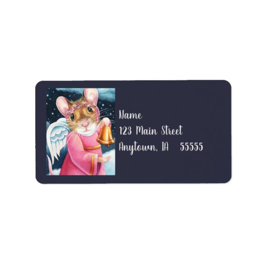 kerstengel Mouse Ringing Bell Waterverf Art Etiket (Voorkant)