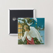 Kerstengel op het raam vierkante button 5,1 cm (Voorkant /achterkant)