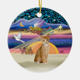 Kerstengel - Oranje - witte tabbykat 40 Keramisch Ornament