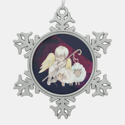 Kerstengel Shepherd met lammeren Tin Sneeuwvlok Ornament (Voorkant)