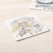 Kerstengel Shepherd met lammeren Vierkante Kartonnen Onderzetter (Schuin)