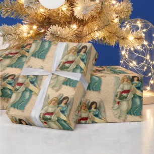 Kerstengelen - Antiek Victoriaans perkament Cadeaupapier