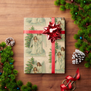 Kerstengelen Antique Victoriaans Perkament Boom Cadeaupapier
