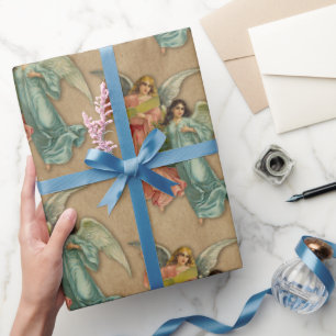 Kerstengelen Antique Victoriaanse Perkament Muziek Cadeaupapier