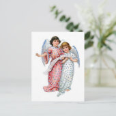 Kerstengelen in roze en blauw feestdagenkaart (Staand voorkant)