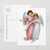 Kerstengelen in roze en blauw feestdagenkaart (Voorkant / Achterkant)