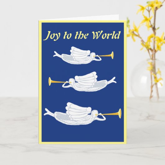 Kerstengelen met trompetten brengen vreugde in de  kaart (Gele Bloem)