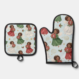Kerstengelen Ovenwant & Pannenlap Set