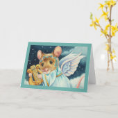 Kerstengelmuis die lier speelt Aquarel Kunst Kaart (Gele Bloem)