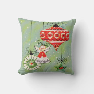 Kerstengeltjes Vintage Retro Groen Kussen