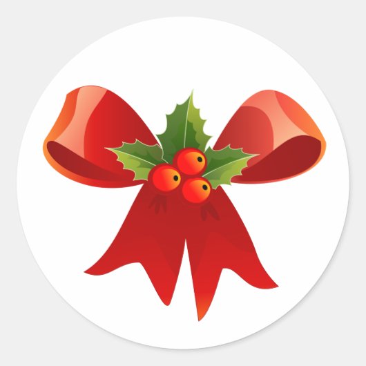 Kerstenvelop dichtsbijzijnde roodribbon Holly Ronde Sticker (Voorkant)