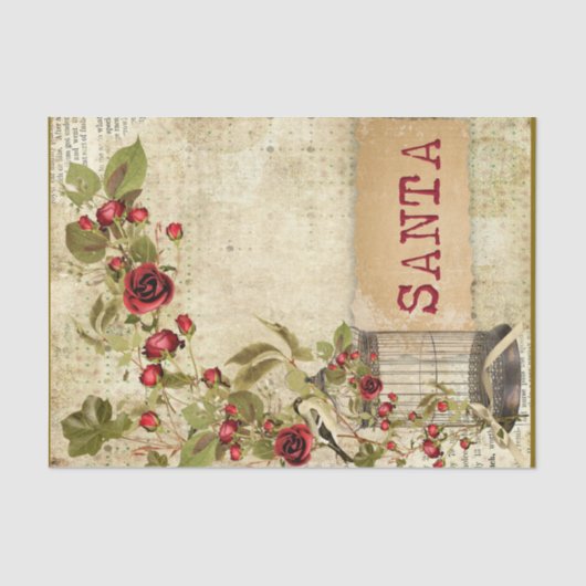 Kerstephemera Roos Vogelkooi Santa Decoupage Tissuepapier (Voorkant)